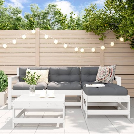 vidaXL Juego de sofás de jardín 5 piezas madera maciza de pino blanco
