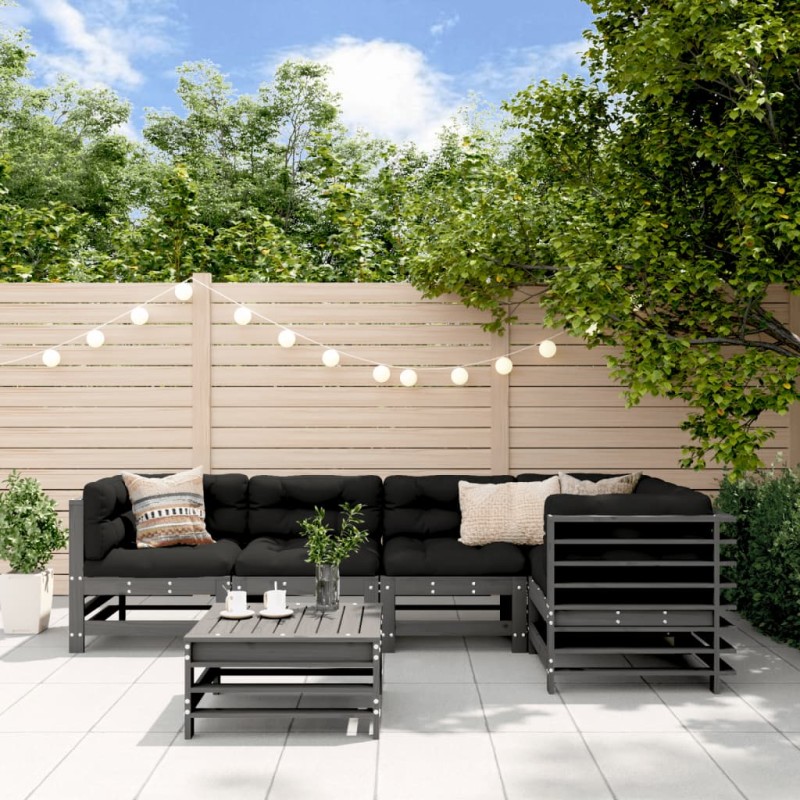 vidaXL Mesa y taburetes altos jardín 6 pzas madera maciza de pino gris vidaXL Mesa y taburetes altos jardín 6 pzas madera maciza de pino gris