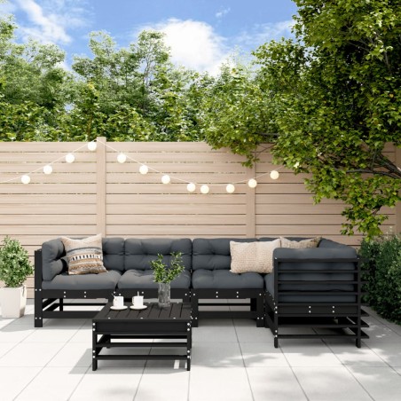 vidaXL Juego muebles de jardín 6 piezas madera maciza pino negro