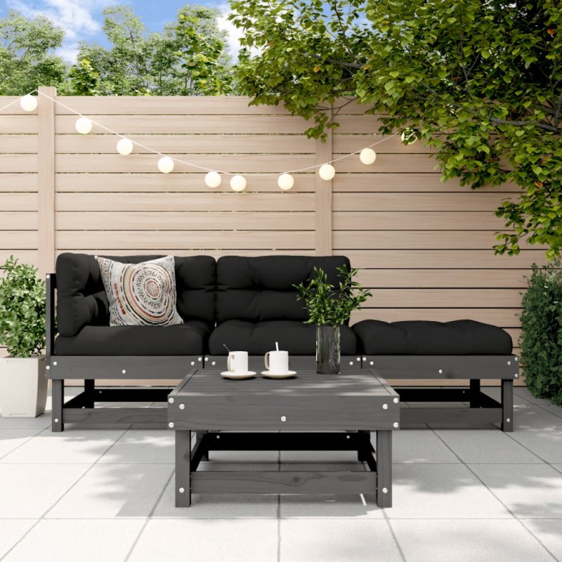 vidaXL Juego de muebles de jardín 4 pzas madera maciza de pino gris vidaXL Juego de muebles de jardín 4 pzas madera maciza de pino gris