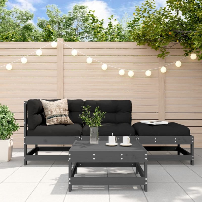 vidaXL Juego de muebles de jardín 4 pzas madera maciza de pino gris