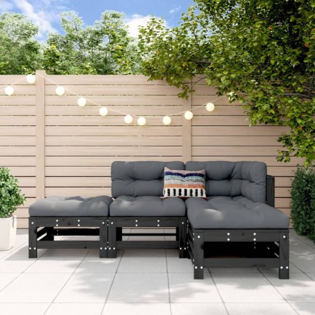 vidaXL Juego de muebles de jardín 4 pzas madera maciza de pino negro