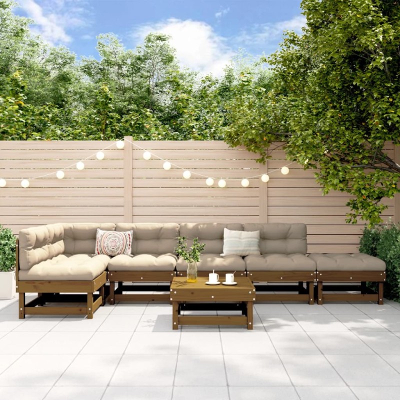 vidaXL Juego de muebles jardín 7 pzas madera maciza pino marrón miel