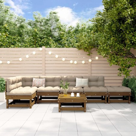 vidaXL Juego de muebles jardín 7 pzas madera maciza pino marrón miel