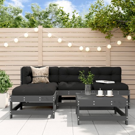 vidaXL Juego de sofás de jardín 5 piezas madera maciza de pino gris