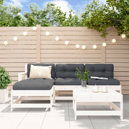 vidaXL Juego de sofás de jardín 5 piezas madera maciza de pino blanco
