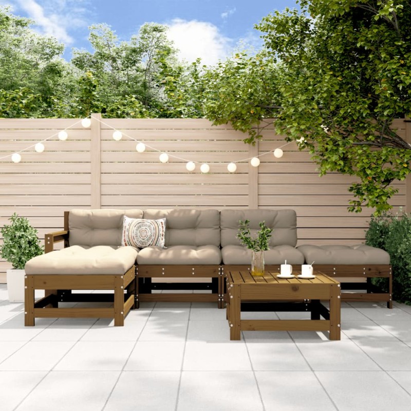 vidaXL Juego muebles de jardín 6 piezas madera maciza pino marrón miel vidaXL Juego muebles de jardín 6 piezas madera maciza pino marrón miel