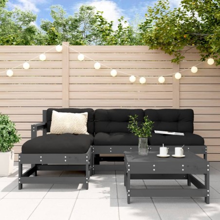 vidaXL Juego de sofás de jardín 5 piezas madera maciza de pino gris