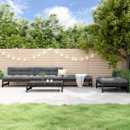 vidaXL Juego de sofás de jardín 5 piezas madera maciza de pino negro