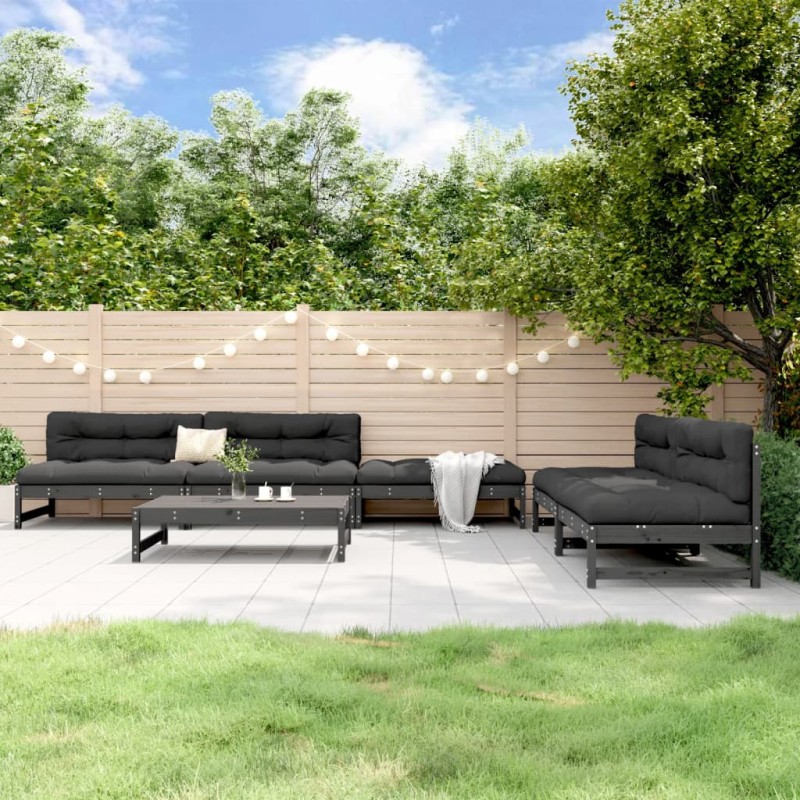 vidaXL Mesa y taburetes altos jardín 6 pzas madera maciza de pino gris vidaXL Mesa y taburetes altos jardín 6 pzas madera maciza de pino gris