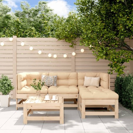 vidaXL Juego de sofás de jardín 5 piezas madera maciza de pino