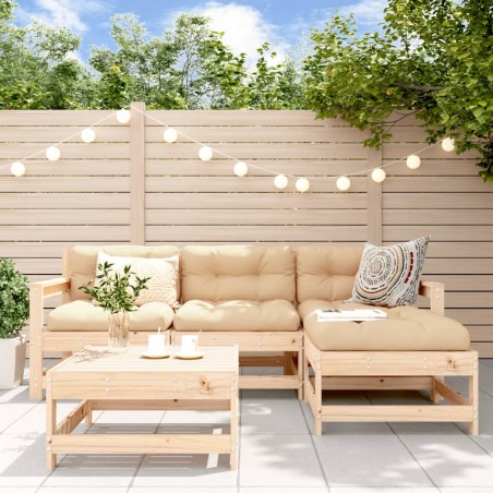 vidaXL Juego de sofás de jardín 5 piezas madera maciza de pino