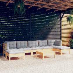 vidaXL Juego de muebles de jardín 8 pzas y cojines madera pino gris