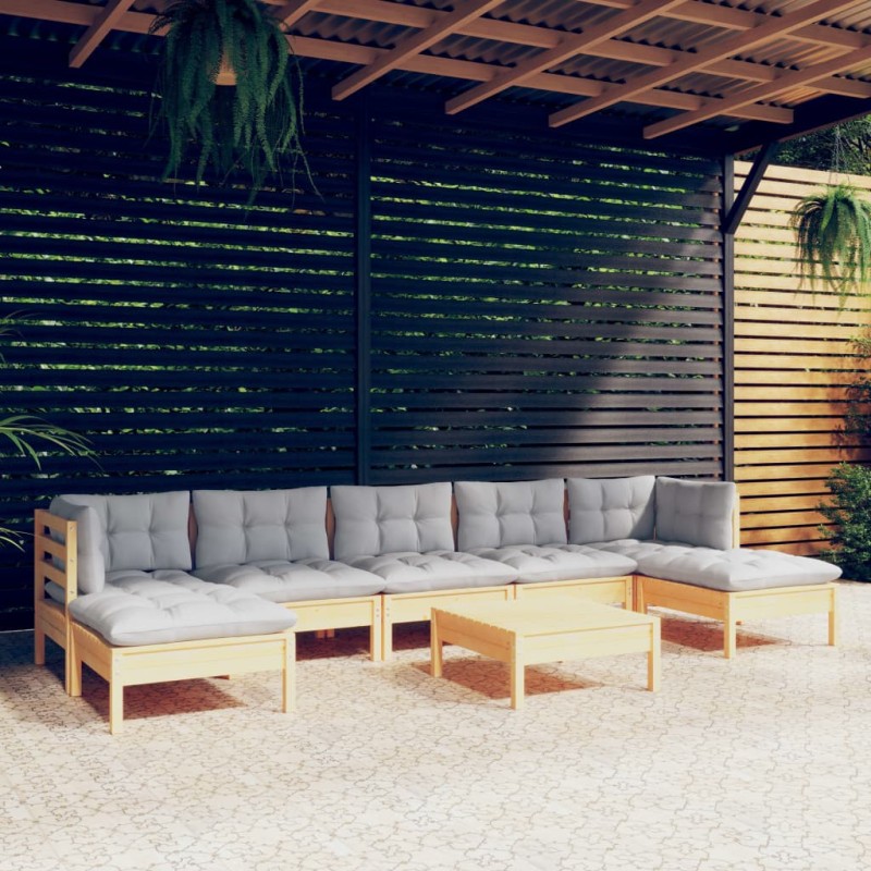 vidaXL Juego de muebles de jardín 8 pzas y cojines madera pino gris vidaXL Juego de muebles de jardín 8 pzas y cojines madera pino gris