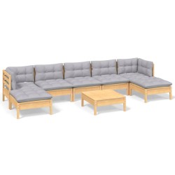 vidaXL Juego de muebles de jardín 8 pzas y cojines madera pino gris