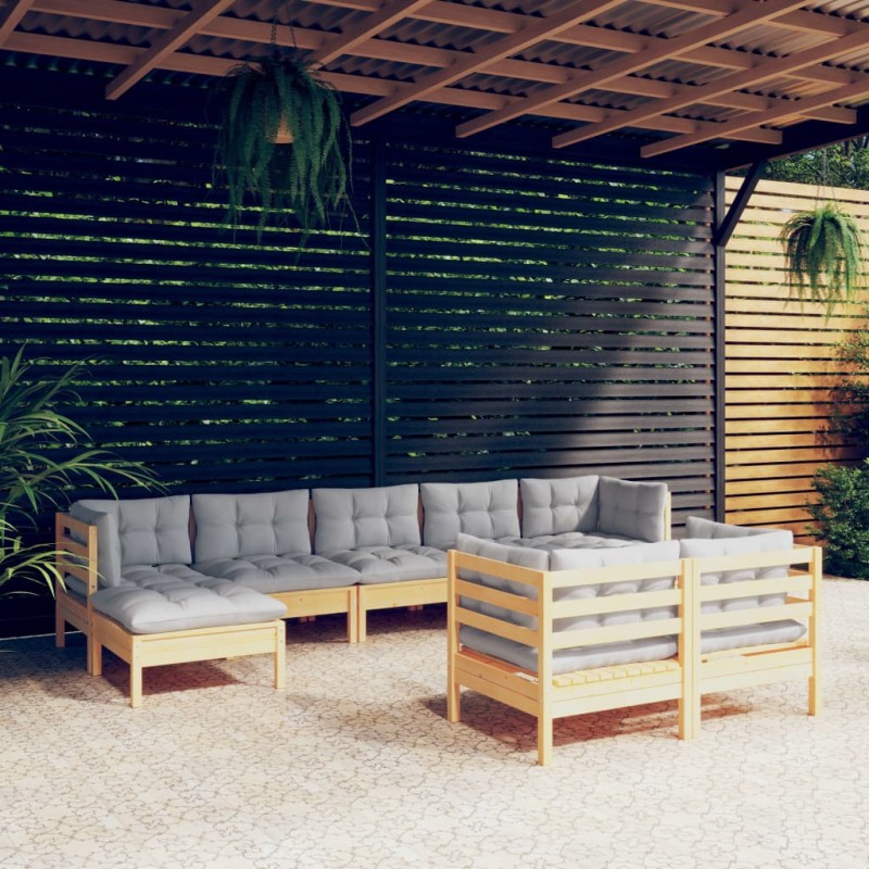 vidaXL Juego de muebles de jardín 9 pzas y cojines madera maciza pino