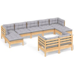 vidaXL Juego de muebles de jardín 9 pzas y cojines madera maciza pino