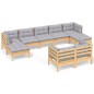 vidaXL Juego de muebles de jardín 9 pzas y cojines madera maciza pino