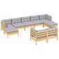 vidaXL Juego de muebles de jardín 9 pzas y cojines madera maciza pino