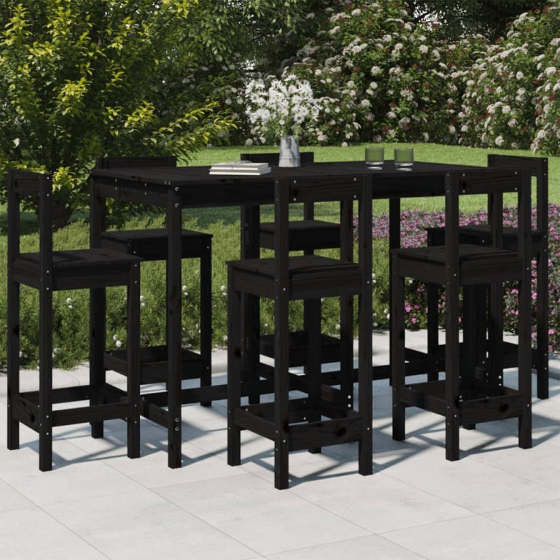 vidaXL Set de mesa y taburetes altos jardín 7 piezas madera pino negro vidaXL Set de mesa y taburetes altos jardín 7 piezas madera pino negro