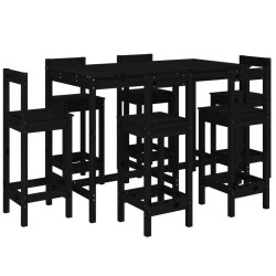 vidaXL Set de mesa y taburetes altos jardín 7 piezas madera pino negro