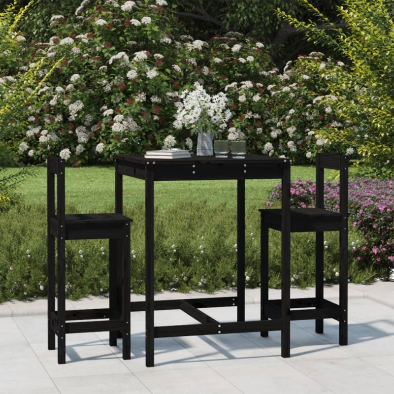 vidaXL Set de mesa y taburetes altos jardín 3 pzas madera pino negro vidaXL Set de mesa y taburetes altos jardín 3 pzas madera pino negro