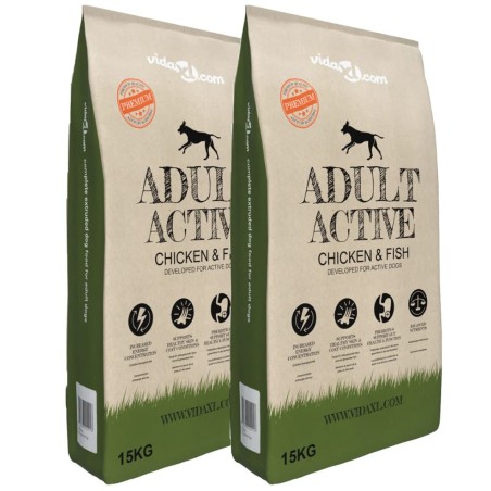 vidaXL Comida seca para perro Adult Active Chicken & Fish 2 uds 30 kg