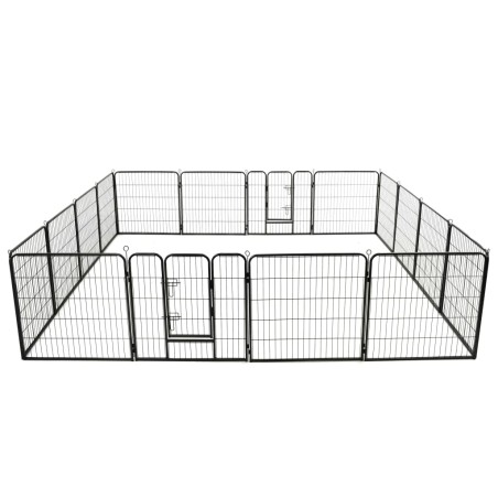 vidaXL Corral para perros 16 paneles de acero 80x80 cm negro 