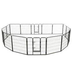 vidaXL Corral para perros 16 paneles de acero 80x80 cm negro 