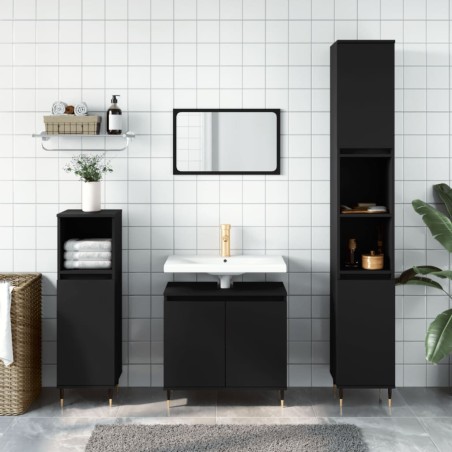 vidaXL Set de muebles de baño 3 piezas madera contrachapada negro