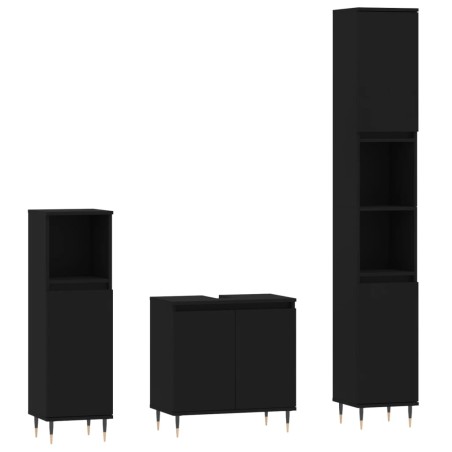 vidaXL Set de muebles de baño 3 piezas madera contrachapada negro