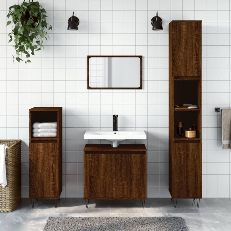 vidaXL Set de muebles de baño 3 pzas madera contrachapada roble marrón