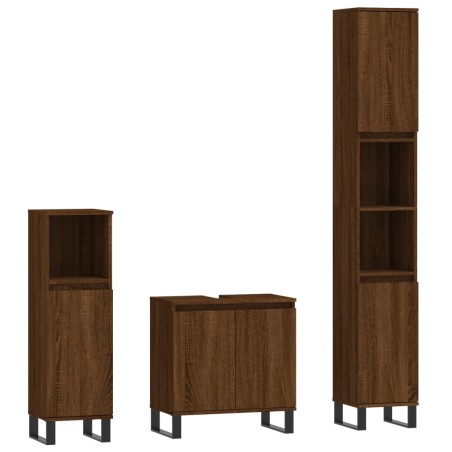vidaXL Set de muebles de baño 3 pzas madera contrachapada roble marrón
