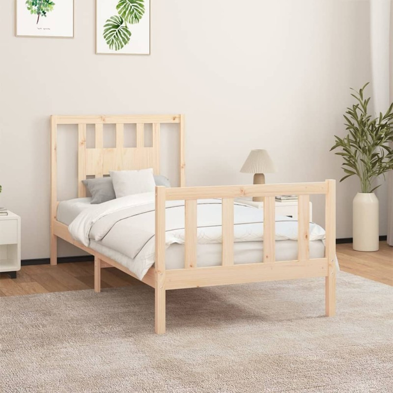 vidaXL Estructura de cama con cabecero madera maciza pino 100x200 cm vidaXL Estructura de cama con cabecero madera maciza pino 100x200 cm