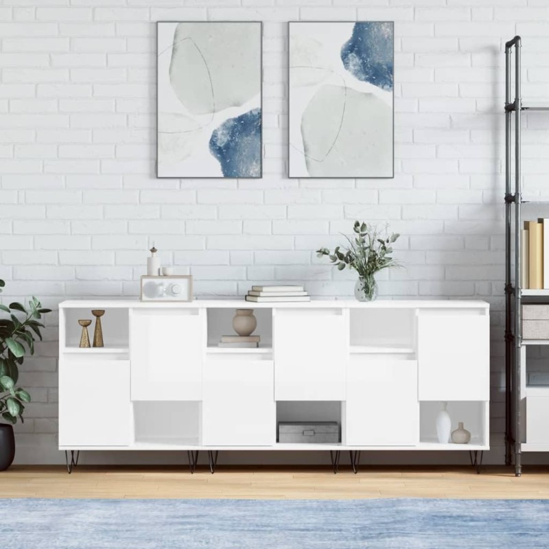 vidaXL Aparadores 3 uds madera contrachapada blanco brillo vidaXL Aparadores 3 uds madera contrachapada blanco brillo