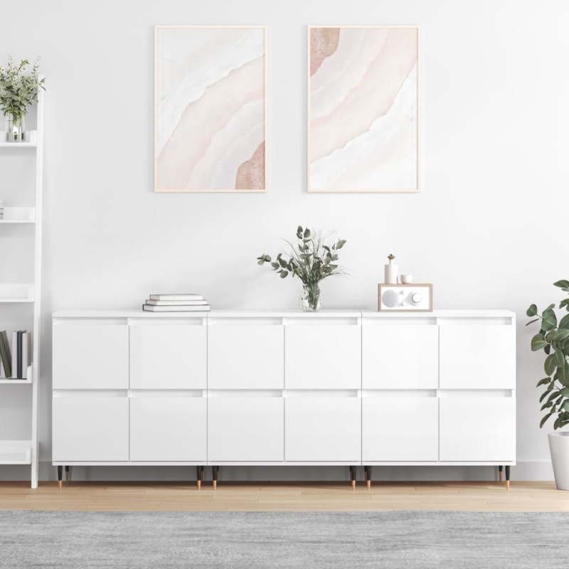 vidaXL Aparadores 3 uds madera contrachapada blanco brillo vidaXL Aparadores 3 uds madera contrachapada blanco brillo