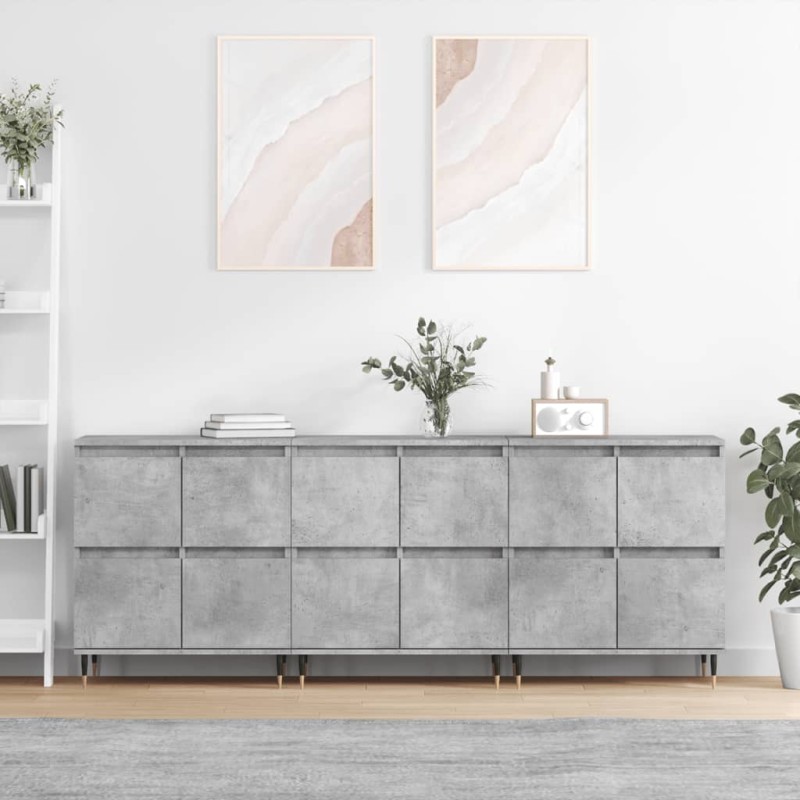 vidaXL Aparadores 3 uds madera contrachapada gris hormigón vidaXL Aparadores 3 uds madera contrachapada gris hormigón