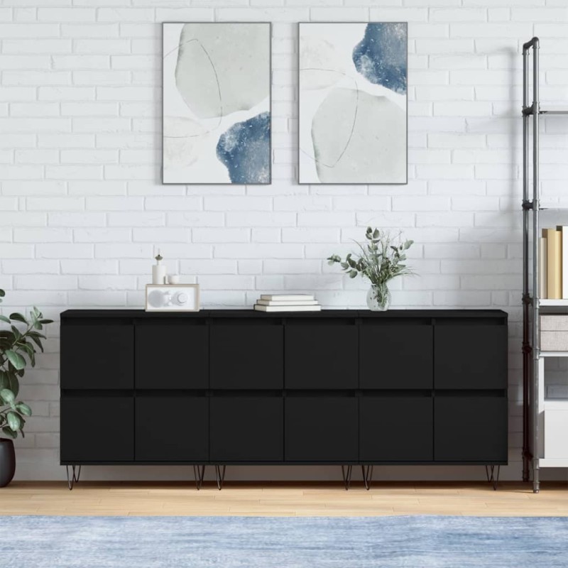 vidaXL Aparadores 3 uds madera contrachapada negro vidaXL Aparadores 3 uds madera contrachapada negro