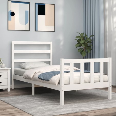 vidaXL Estructura de cama individual con cabecero madera maciza blanco