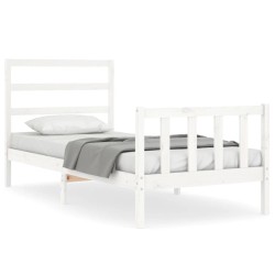 vidaXL Estructura de cama individual con cabecero madera maciza blanco