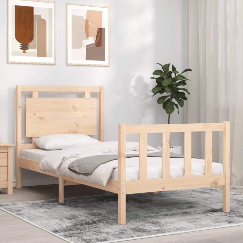vidaXL Estructura de cama con cabecero madera maciza 100x200 cm vidaXL Estructura de cama con cabecero madera maciza 100x200 cm