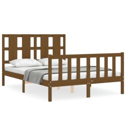 vidaXL Estructura de cama matrimonio con cabecero madera marrón miel