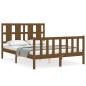 vidaXL Estructura de cama matrimonio con cabecero madera marrón miel vidaXL Estructura de cama matrimonio con cabecero madera marrón miel