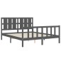 vidaXL Estructura de cama matrimonio con cabecero madera maciza gris