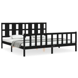 vidaXL Estructura de cama con cabecero madera maciza negro 180x200 cm