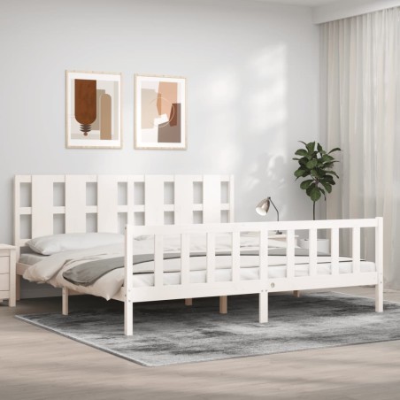 vidaXL Estructura de cama con cabecero madera maciza blanco 200x200 cm