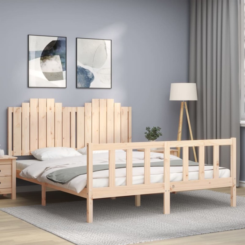 vidaXL Estructura de cama de matrimonio con cabecero madera maciza vidaXL Estructura de cama de matrimonio con cabecero madera maciza