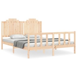 vidaXL Estructura de cama de matrimonio con cabecero madera maciza