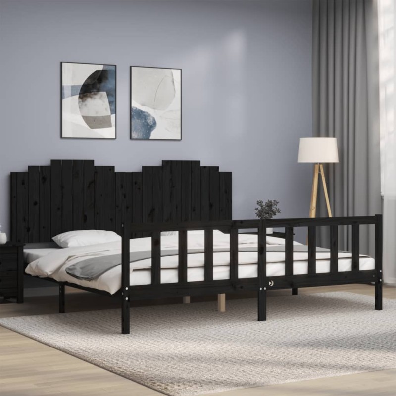 vidaXL Estructura de cama con cabecero madera maciza negro 200x200 cm vidaXL Estructura de cama con cabecero madera maciza negro 200x200 cm