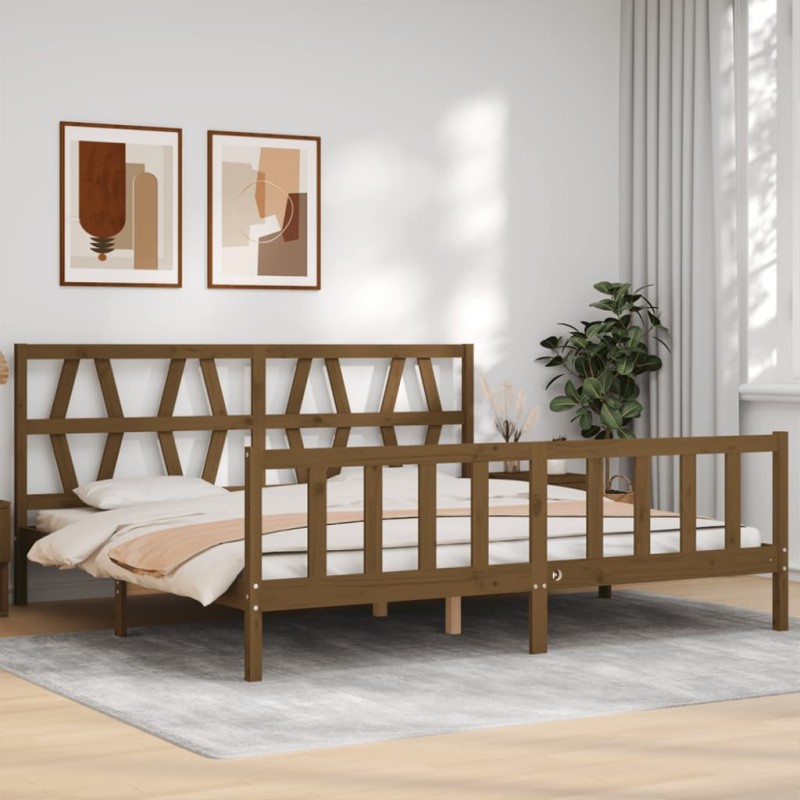 vidaXL Estructura cama y cabecero madera maciza marrón miel 200x200 cm vidaXL Estructura cama y cabecero madera maciza marrón miel 200x200 cm